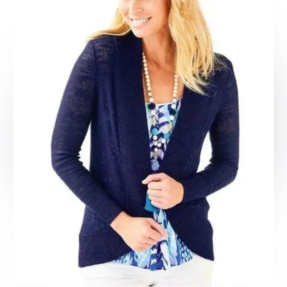Lilly Pulitzer Navy Blue Knit Open Front Cacoon Amalia Cardigan